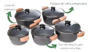 Jogo Caçarola Preto Cerâmica Alumínio Fundido Tampa Vidro É Bom VEJA AQUI Se Compensa Comprar