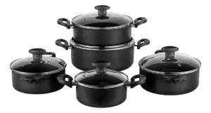 Jogo De Panelas 5 Pçs Antiaderente Tampa De Vidro Cor Preto É Bom VEJA AQUI Se Compensa Comprar